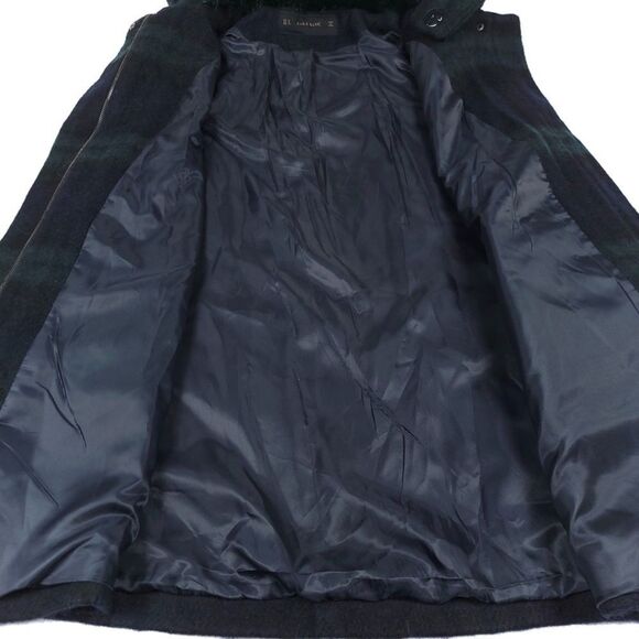 ZARA Wool Cape Zip Coat Fur Hood Navy Blue Green Tartan Plaid Lagenlook Medium - Picture 6 of 8